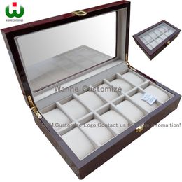 Fábrica 12 rejillas rectangulares 33 20 8 5 cm Cajas de almacenamiento de relojes de alta calidad Cajas de almacenamiento de relojes Windows Caja de exposición Reloj s Displa249V