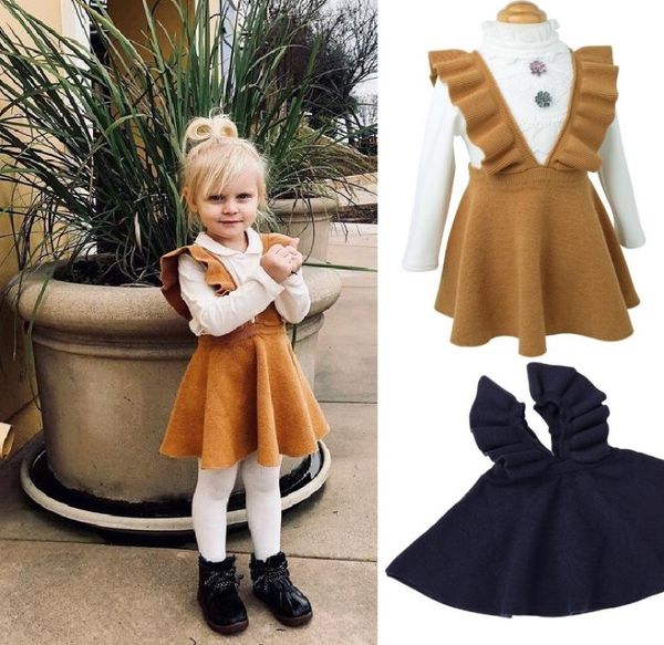 Fábrica 2 colores Vestido suéter para niñas Ropa para niños Otoño Otoño Invierno Vestido Moda Sin mangas Princesa Falda con tirantes Dres1902748