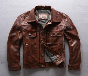 Factory 2018 Nieuwe mannen Brown Lederen Jacket Echte koehide Casual Single Breasted Slim Fit Jackets Winter Rusland Coats2507491