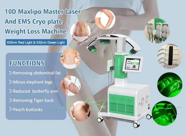 Usine 3 en 1 Hiemt Emslim Build Muscle Home Cryolipolyse Fat Brûle 10d Diode Laser Retrait de cellulite Green Light Lipolaser Corps de corps 635 nm 532 nm