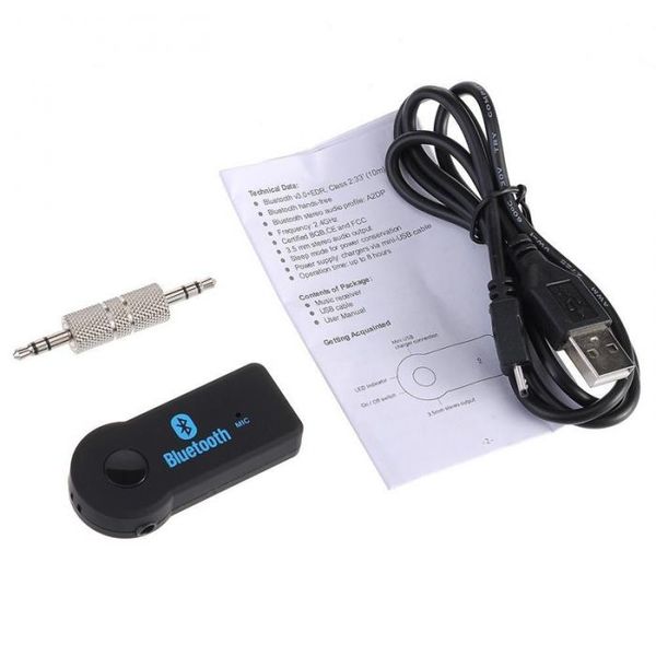 Factory 300pcs 3.5mm Streaming Bluetooth Audio Música Receptor Car Kit Estéreo BT 3.0 Adaptador portátil Auto AUX A2DP para manos libres Teléfono MP3