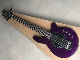 Guitare basse électrique violette métallisée à 5 cordes d'usine avec circuit actif, incrustation de lune, peut être personnalisée