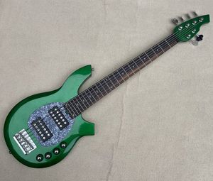 Factory 6 Strings 24 Frets Green Electric Bass Guitar met actief circuit, Moon Inlay, kan worden aangepast