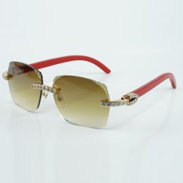 Fábrica más vendida estilo exquisito 3524018 micro corte XL lentes de diamante gafas de sol patas de madera roja natural tamaño de gafas 18-135 mm