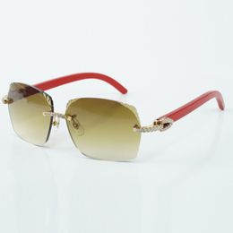 Usine best-seller style exquis 3524018 micro coupe classiques lentilles de diamant lunettes de soleil jambes en bois rouge naturel lunettes taille 18-135 mm