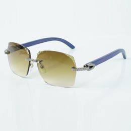 Usine best-seller style exquis 3524018 micro coupe classiques lentilles de diamant lunettes de soleil jambes en bois bleu naturel lunettes taille 18-135 mm