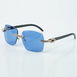 Fábrica más vendida estilo exquisito 3524018 micro corte XL gafas de sol con lentes de diamante gafas de cuerno de búfalo de agua negro natural tamaño 18-140 mm