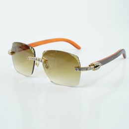Fábrica más vendida estilo exquisito 3524018 micro corte XL lentes de diamante gafas de sol patas de madera de color naranja natural tamaño de gafas 18-135 mm