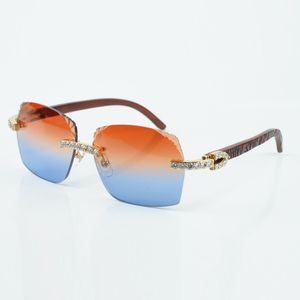 Usine best-seller style exquis 3524018 micro coupe XL lentille de diamant lunettes de soleil jambes en bois de tigre naturel lunettes taille 18-135 mm