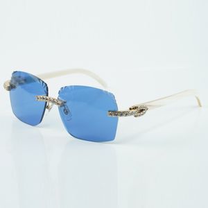 Usine best-seller style exquis 3524018 micro coupe XL lentille de diamant lunettes de soleil naturel blanc lunettes de corne de buffle d'eau taille 18-140 mm