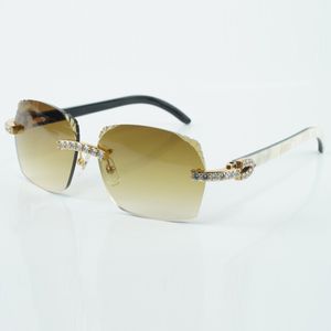 Usine best-seller style exquis 3524018 micro coupe XL lentille de diamant lunettes de soleil naturel noir mixte lunettes de corne de buffle taille 18-140 mm
