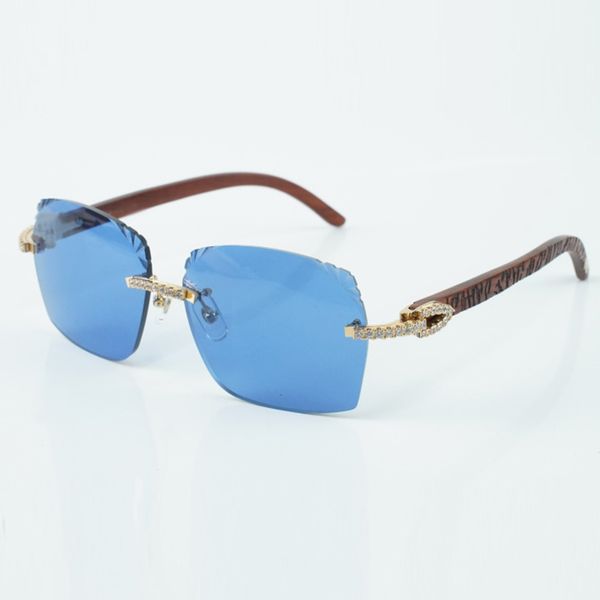 Usine best-seller style exquis 3524018 micro coupe classiques lentilles de diamant lunettes de soleil jambes en bois de tigre naturel lunettes taille 18-135 mm