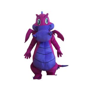 Costume de mascotte de grand dragon violet d'usine déguisement taille adulte264G