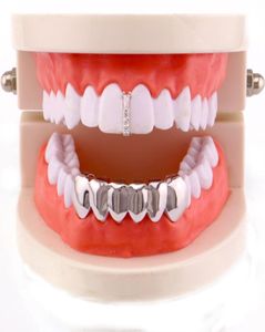 Grillz de dents de fond d'usine pour hommes, bijoux en cuivre, Hip Hop Grillz, accessoire plaqué or véritable, grilles dentaires entières pour Halloween Va6688364