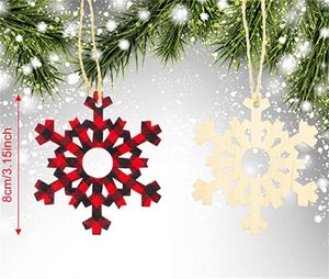Fabriek Buffalo Plaid Kerst Houten Sneeuwvlok Ornamenten Sneeuwvlokken Hout Plakjes Ambachten voor DIY Ambachten Vakantie Decoraties