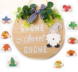 Factory Christmas Decorations verwisselbaar welkomstbord voor voordeur Ornament seizoensgebonden gnome krans tekenen 9 pictogrammen houten ronde veranda