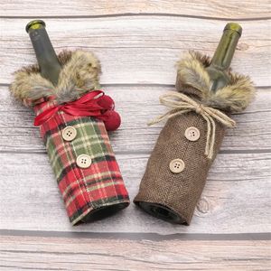 Cubierta de botella de vino de Navidad de fábrica adorno de fiesta Mini abrigo a cuadros suéter bolsas de botella de vino decoración de fiesta de cena de Año Nuevo de Navidad