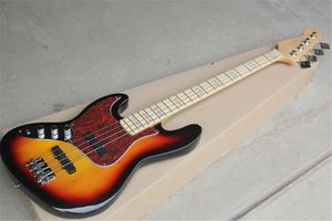 Guitare basse électrique Sunburst à 4 cordes pour gaucher, personnalisée en usine, avec pickguard en forme de tortue rouge, touche en érable, fournit des services personnalisés,