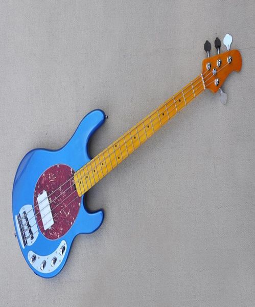 Guitare basse électrique bleue en métal à 4 cordes personnalisée en usine avec touche en érable jaunePickguard rougeMatériel chroméOffre Personnaliser5003871