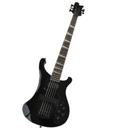 Guitare basse électrique noire à 5 cordes, personnalisée en usine, avec incrustations de perles blanches, offre Logo/couleur personnalisable