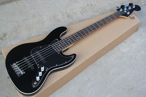 Guitare basse électrique noire 5 cordes personnalisée en usine avec manche en palissandre, Pickguard noir, offre personnalisée à votre demande