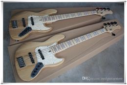 Factory Custom 5 snaren Natural Wood Color Electric Bass Gitaar, Chrome-hardwares, Maple Fingerboard, Ash body, kan worden gewijzigd