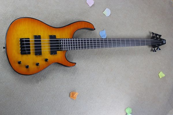 Guitare basse électrique Orange 5 cordes personnalisée en usine, matériel noir, touche en palissandre, corps de reliure noir, offre personnalisée