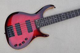 Factory Custom 5 Strings Red Red Electric Bass Guitar Black Hardwares Neck door Body Active Circuit Aanbieding aangepast