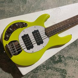 Factory Custom 5 Strings Yellow Electric Bass Guitar met White Pearl Pickguard Aangebied Logo/Color Customize