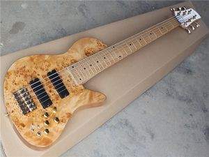 Usine personnalisée 6 cordes Maple Fingerboard Original Neck-thru-body Guitare basse électrique avec matériel doré, motif d'arbre, offre personnalisée