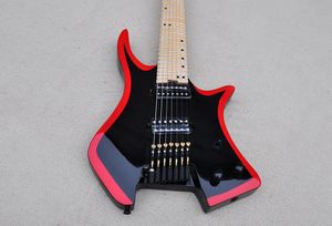 Factory Custom 7 Strings Black Headless Electric Guitar met Fanned Maple Fletboard Black Hardwares bieden aangepast