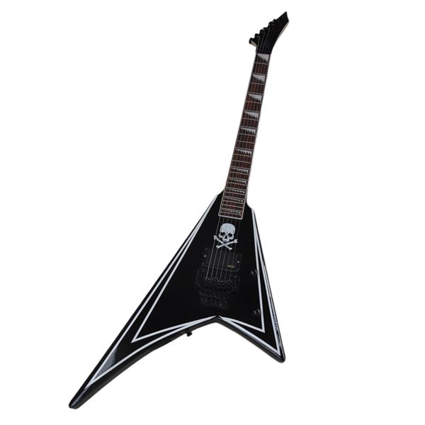 La guitarra eléctrica de 6 cuerdas negra personalizada de fábrica con patrón de calavera en el cuerpo se puede personalizar
