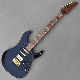 Guitarra eléctrica negra personalizada de fábrica con mástil de arce tostado y diapasón, pastillas SSH con herrajes dorados, se pueden personalizar