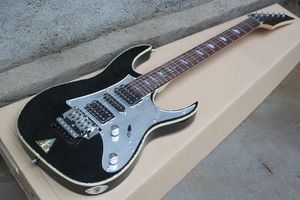 Fabrieksspecifieke zwarte elektrische gitaar met Floyd Rose Bridge, chromen hardware, kleurrijke bindende body, kan worden aangepast