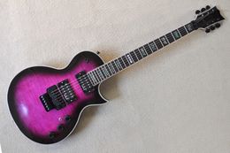 Factory Custom Black purple Electric Guitar con diapasón de palisandro Abalone Fret inlay Double Rock Bridge Black Hardwares se puede personalizar