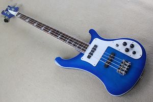 Guitare basse électrique bleue personnalisée en usine avec 4 cordes, Pickguard blanc, touche en palissandre, matériel chromé, offre personnalisée