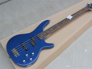 Guitare basse électrique bleue personnalisée en usine, avec touche en palissandre, 4 cordes, 22 frettes, matériel chromé, offre personnalisée