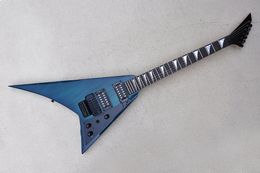 Guitarra eléctrica azul personalizada de fábrica con diapasón de palisandro Hardware negro Pastillas HH Double Rock Bridge se puede personalizar