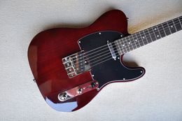 Guitarra eléctrica roja oscura personalizada de fábrica con cuerpo de fresno, golpeador negro, herrajes cromados, 22 trastes, se puede personalizar