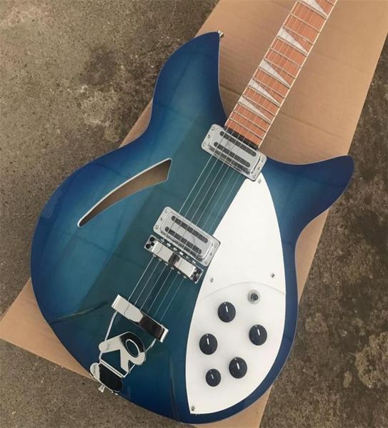 Fábrica personalizada directa s nueva alta calidad 39 pulgadas azul 6 cuerdas guitarra Rickenbeck 360 guitarra eléctrica pintada en caoba fin7730042