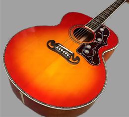 Guitare personnalisée en usine, table en épicéa massif, coque en ormeau fournie, série Jumbo de 43 pouces rouge cerise originale