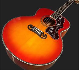 Guitarra personalizada de fábrica, tapa de abeto sólido, concha de abulón, serie Jumbo de 43 pulgadas Cherry Red Original 2569