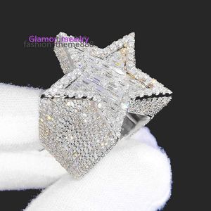 Factory Custom Hiphop Sieraden Sier VVS Moissanite Diamond Hip Hop Star Iced Out Brief Ring Menmoissanite Set met Diamanten