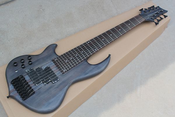 Guitare basse électrique noire mate à 8 cordes pour gaucher, matériel noir, corps en tilleul + érable, cou à travers le corps, offre personnalisée