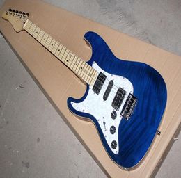 Guitarra eléctrica zurda personalizada de fábrica, color azul oscuro, con chapa de arce flameado, diapasón de arce, se puede personalizar 7382089