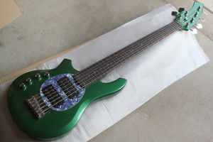 Fabriek aangepaste linkshandige metalen groene 6-snarige elektrische basgitaar met palissander fretboard, chroom hardwares, aanbieding aangepast