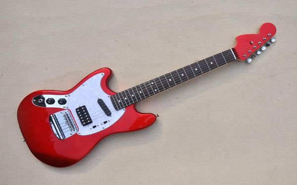 Guitarra eléctrica roja de metal para zurdos personalizada de fábrica con golpeador de perla blanca Diapasón de palisandro 22 trastes Se puede personalizar 3895247