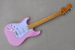 Factory Custom Left Handed Pink Electric Guitar with Maple Fretboard,Chrome Hardware,Yellow Neck,Can be Customized