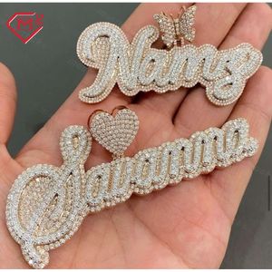 Pendentif avec lettre personnalisée en usine, nom initial Sier Vvs Baguette Moissanite diamant Hip Hop glacé