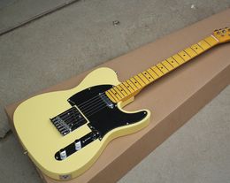 Guitare électrique jaune clair personnalisée en usine avec manche en érable, pickguard noir, matériel chromé, peut être personnalisé